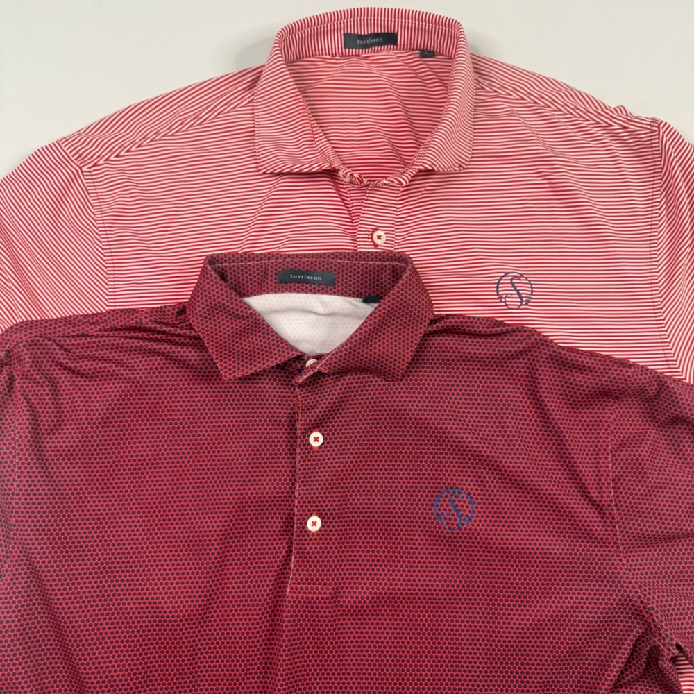 Turtleson Polo Shirt Lot of 2 Mens Large Red Maroon Striped Geometric